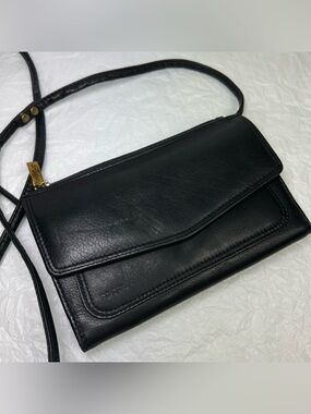 Fossil Black  Genuine Leather Clutch Crossbody Tri-Fold Organizer Wallet